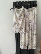 River Island Size 14 Ivory & Lilac Floral Wide Leg Trouser & Top Suit New