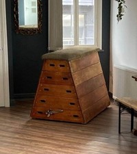 Vintage original hide top gymnastics vault horse box pommel 5 tier sections...
