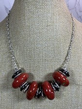 PIA Statement Bead Necklace Chunky Orange Ceramic Pottery Chain Collar 1227