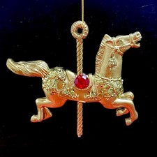 2 Gold Carousel Horses With