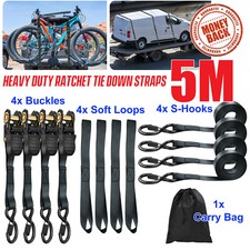 4 x Heavy Duty Ratchet Tie Down Straps 5 Metre x 25 mm Recovery Truck NEW