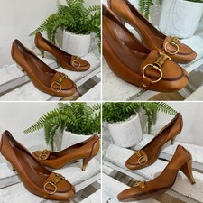PERtu Designer Inspired Tan Leather Bamboo Trim Heeled Court Shoes Size 37 UK 4