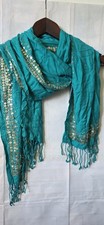 Monsoon Bright Jade Green Silver Sequin Embellished Shawl Scarf Evening Boho 