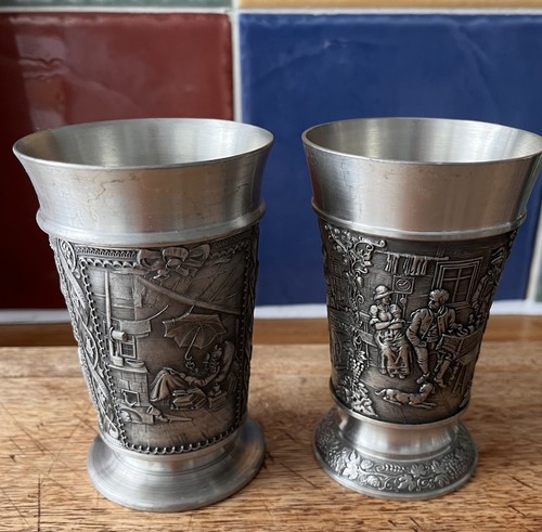 Set two pewter wine goblets - of,