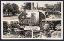 Postcard Stokesley North Yorkshire multiview Packhorse Bridge church etc RP