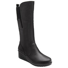 Lotus Womens Black Leather Mid-Calf Elasticated Wedge Ladies Boots - Fitzgerald