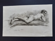 A pencil drawing of a ' Lying Female Nude' moogrammed E.E,dated 1899.