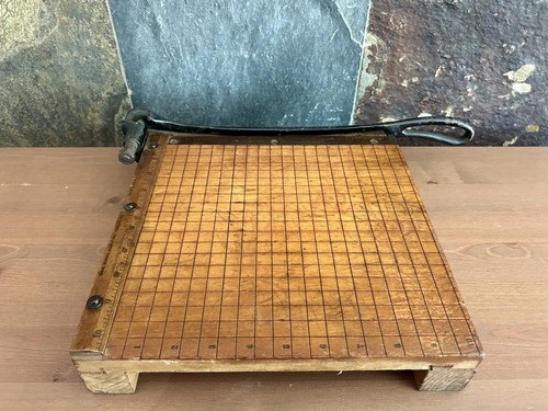 Antique wood paper cutter cast - antique,
