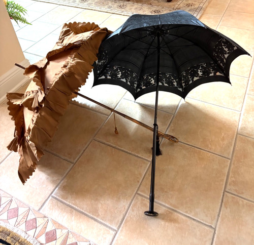 Vtg parasols brown material - vtg,
