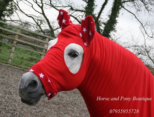 Red lycra horse hood with