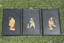 3 Vintage Hanging Sculpture Picture Chinese Bone Ceramic Wall Plaques