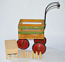 RARE VINTAGE TRI-ANG TOY MILK TROLLEY with WOODEN MILK BOTTLES c1950
