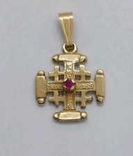 9ct Yellow Gold Ruby Cross Pendant/Charm (0.78g) Hallmarked