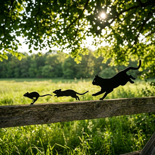 Cat chasing mouse - cat, garden