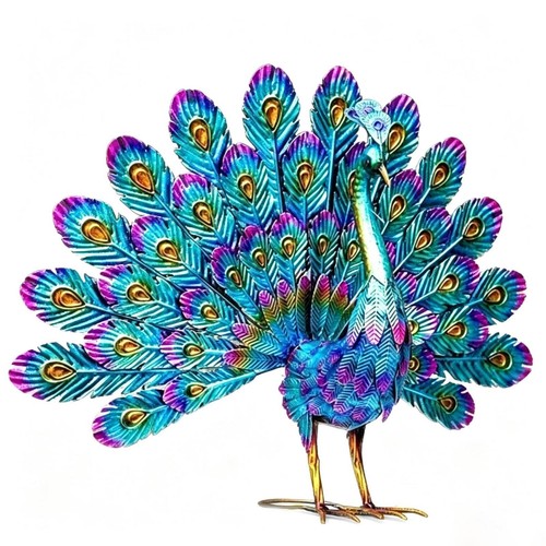 Metal peacock statue vibrant - metal,