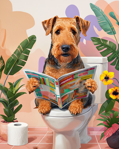 Airedale terrier toilet - airedale, on