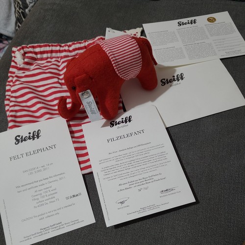 Steiff red felt elephant with - steiff,