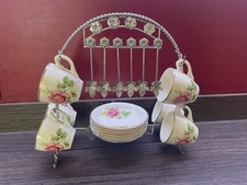 Brama Bone China Tea Set 6 Piece Staffordshire England Floral Pattern Gold Rim