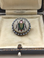 Antique Italian Micro Mosaic Beetle Brooch, 800 Silver Grand Tour Insect c.1900