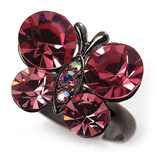 Small pink crystal butterfly - pink,