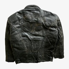 Vintage 90s Men's American Eagle Embossed Black Leather Pilot Jacket, Utility