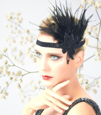 1920s Headband Beaded Black