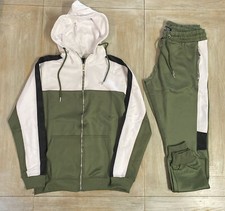 Mens Tracksuit Medium Khaki Boohoo Man RRP £60 Fitted Track Hoody & Joggers