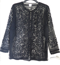 WOMEN'S BLACK BRAIDING LACE BOHO BOHEMIAN  OVER JACKET TOP size M / L  18 20