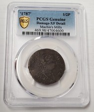 1787 1/2P Machin's Mills Colonial Rare Coin PCGS Xf Details Double Struck