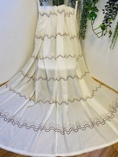 Cream Mink Brown Embroidered Patterned Voile Tab Top Pair Curtains Each 59Wx90D