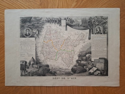 Antique c19th france atlas map - france,