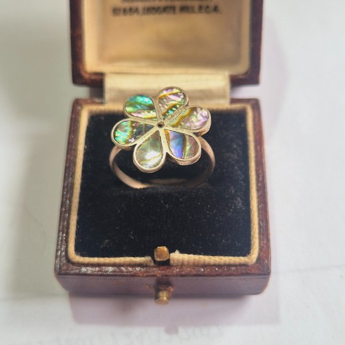 Vintage abalone flower ring - flower,