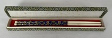 Vintage Chinese Collectable Handmade Pair Chopsticks Boxed 20cm Blue Enamel