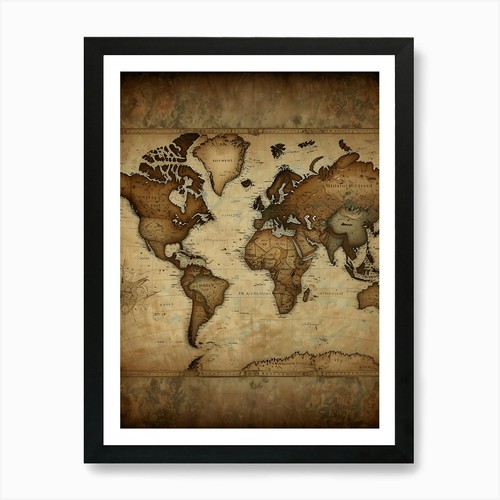Old world map - map, framed