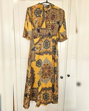 Zara yellow patterned maxi dress indian pairsley dress Halloween costume pumpkin