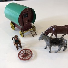 Vintage Lead Gypsy Caravan , Figure, Horse, Donkey , Steps & Chair 