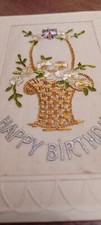 Vintage Birthday Card Embroidered