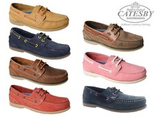 Ladies Catesby Boat Shoes Leather Lace Up Loafers Deck Yachting Casual Mocassins