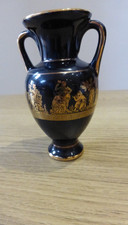 Greek Hand Made Black Urn Vase in 24k Gold - Height 12cm