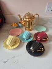 Wade Harlequin Part Tea Set Gold Pink Blue Yellow Burgundy Black Art Deco