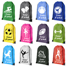 Personalised Name Drawstring Bag School PE Kit Swim Dance Football Sport Gym Bag