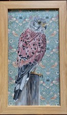 Original wildlife Kestrel picture painting William Morris Art Nouveau fabric 