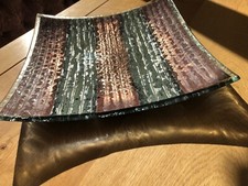 LARGE KILN FORMED FUSED GLASS MODERN ART SQUARE BOWL *SIGNED* GREGG ANSTON-RACE