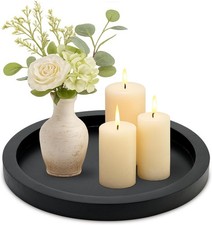 Black Round Decorative Tray for Coffee Dining Table Countertop Small Wooden Ser