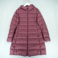 Uniqlo Puffer Coat Women Medium Purple Down Fill Long Jacket Lightweight Stretch