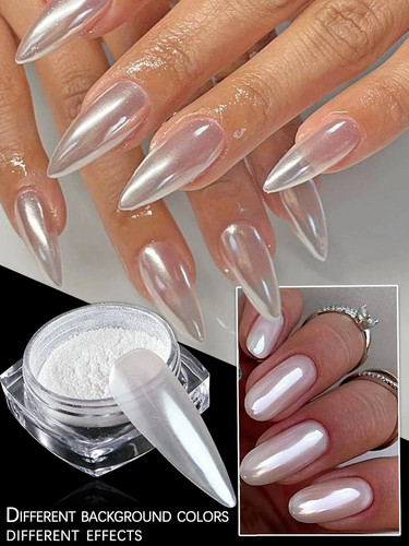 White pearl chrome nail - white,