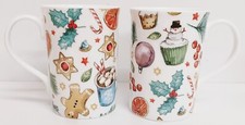 Festive Treats Mugs Set 2 Bone China 300ml 10.5oz Christmas Windsor Cups Deco UK