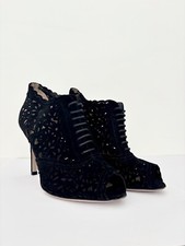 Valentino Black Suede Leather Laser Cut Lace-Up Heels Booties - EU 38.5 / UK 5.5