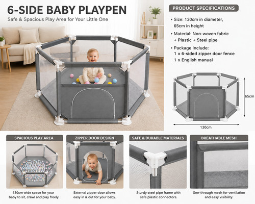 Baby playpen 130cm sided - playpen,