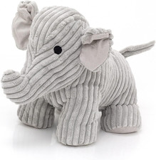 Peanut Elephant Doorstop Grey Ribbed Fabric Animal Doorstop | Novelty Indoor Gre